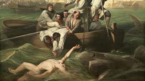 Slavná malba Johna Singletona Copleyho "Watson a žralok". National Gallery of Art, Washington, D. C.