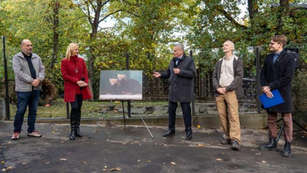 Slavnostní odhalení jmen psů pralesních proběhlo v pravé poledne v areálu malých amerických šelem za účasti ředitele Zoo Praha Miroslava Bobka i vzácných hostů z Magistrátu hl. m. Prahy. Zleva: Ředitel Zoo Praha Miroslav Bobek, náměstkyně primátora hl. m. Prahy pro oblast životního prostředí Jana Komrsková, primátor hl. m. Prahy Bohuslav Svoboda, kurátor savců Pavel Brandl a tiskový mluvčí Zoo Praha Filip Mašek. Foto Oliver Le Que, Zoo Praha