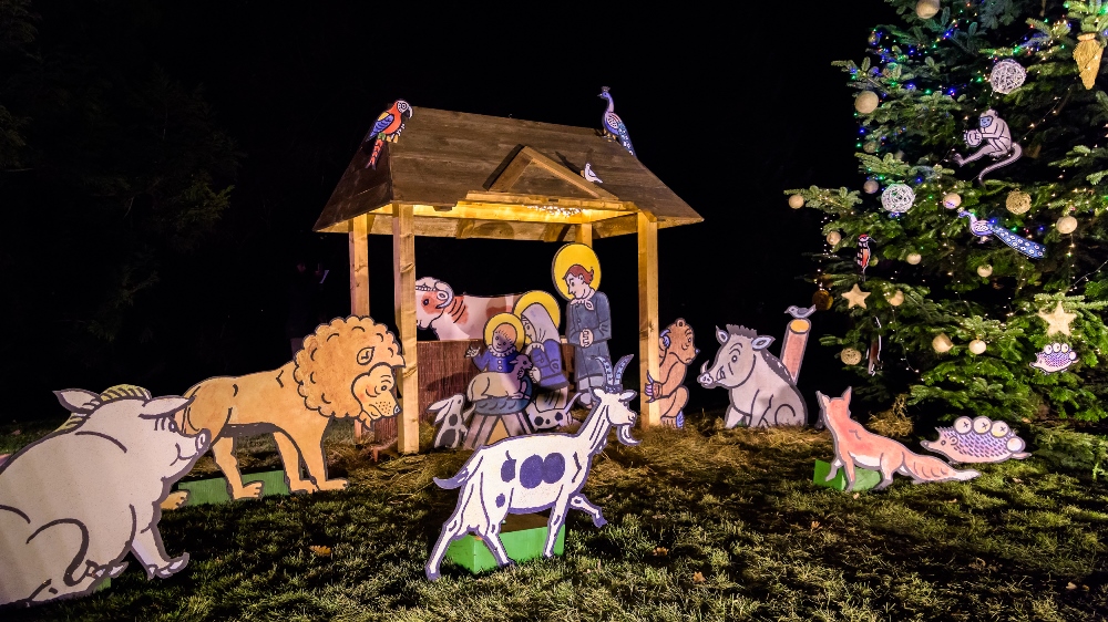Šestimetrovou jedli v Zoo Praha zdobí známé Ladovy motivy. Foto: Petr Hamerník, Zoo Praha.
