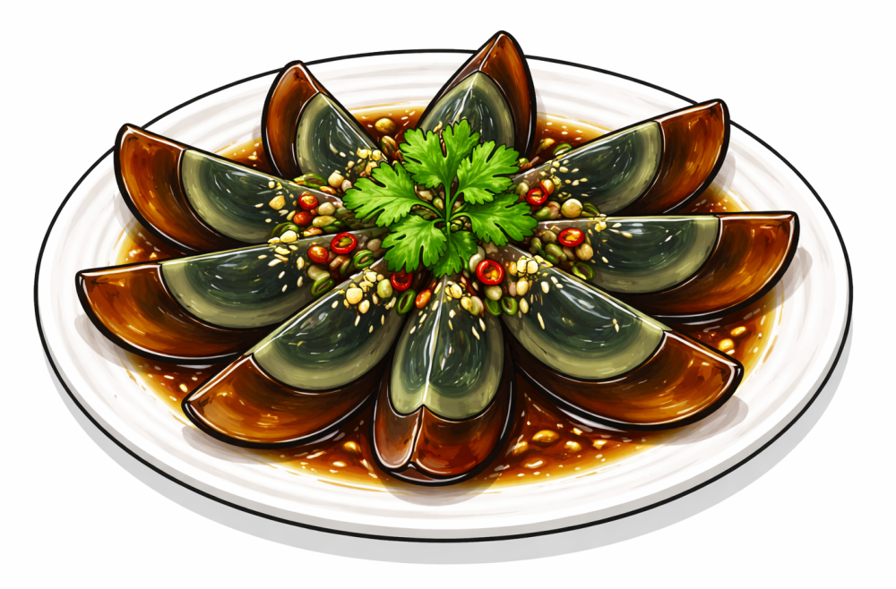 Stoletá vejce, pochoutka z kachních vajec oblíbená zejména v Číně. Ilustrace: ChatGPT Stoletá vejce, pochoutka z kachních vajec oblíbená zejména v Číně. Ilustrace: ChatGPT