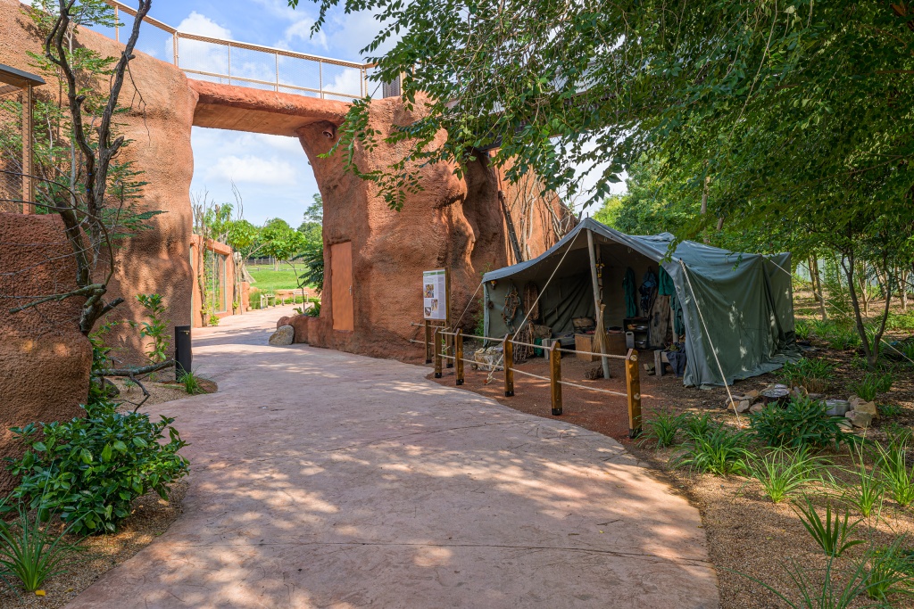 Stan strážců lesa dokresluje autentickou atmosféru okolí pavilonu. Jeden z jeho předobrazů v africkém Kamerunu na obrázku dole. Foto: Petr Hamerník, Zoo Praha