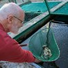 Kontrolní výlov sádek v Zoo Praha. Na snímku je kurátor plazů, obojživelníků a ryb Petr Velenský. Foto Petr Hamerník, Zoo Praha