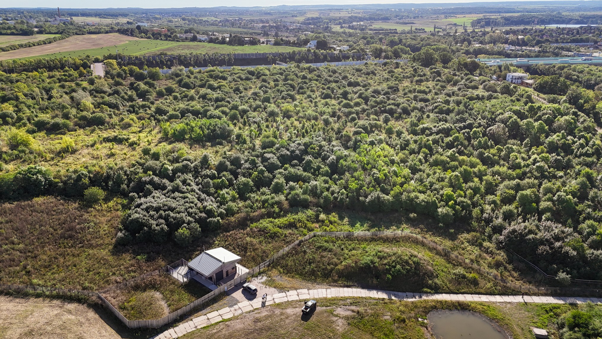 This photo taken from a drone shows the more than ten-hectare enclosure with its newly built breeding facilities. Photo Oliver Le Que, Prague Zoo